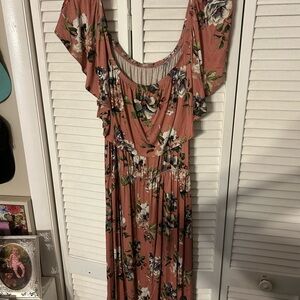 Emerald Floral Maxi Dress with Ruffle Sleeves